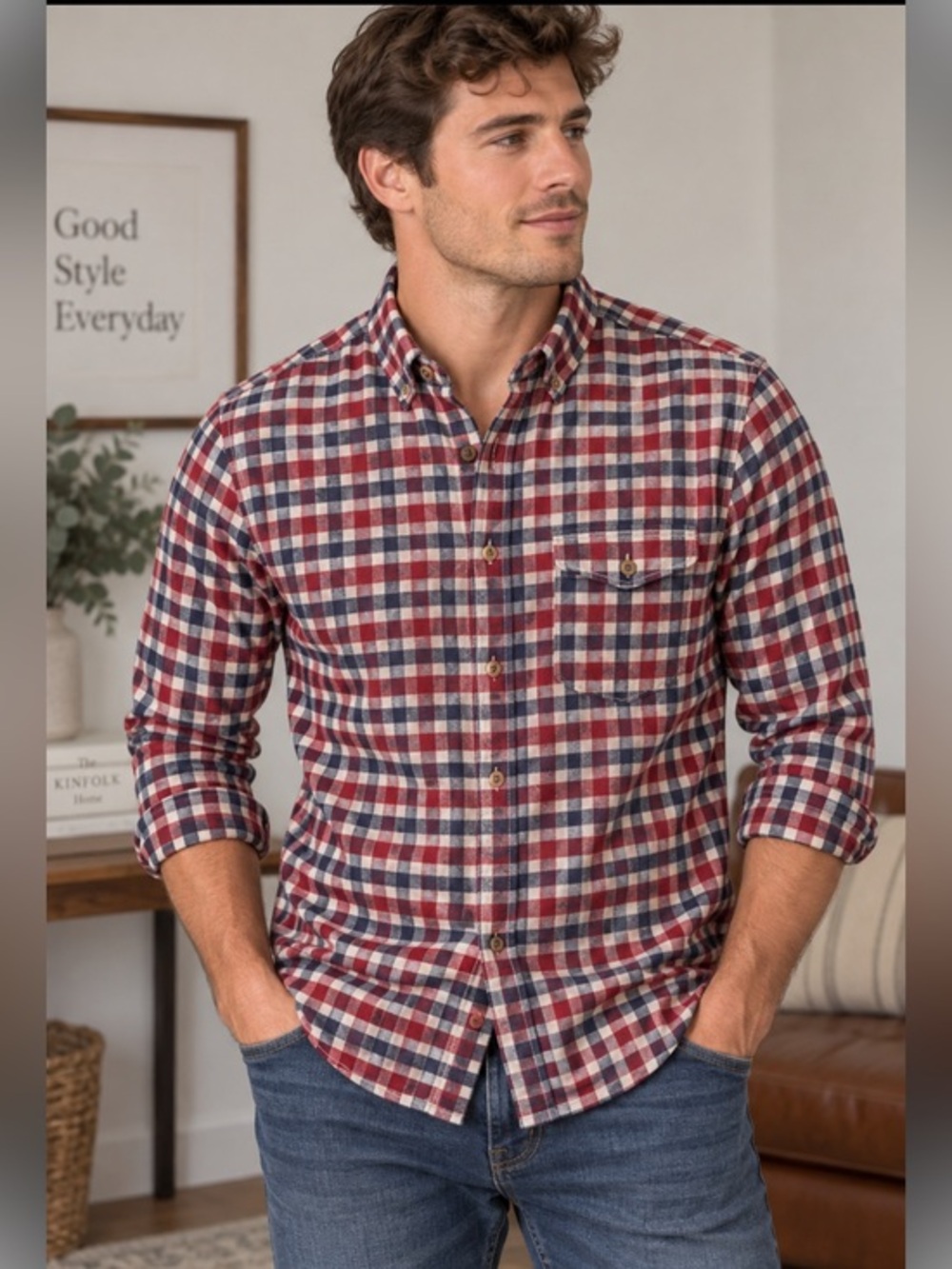 J.Crew Men’s Medium Slim Fit Brushed Twill Plaid Flannel Shirt